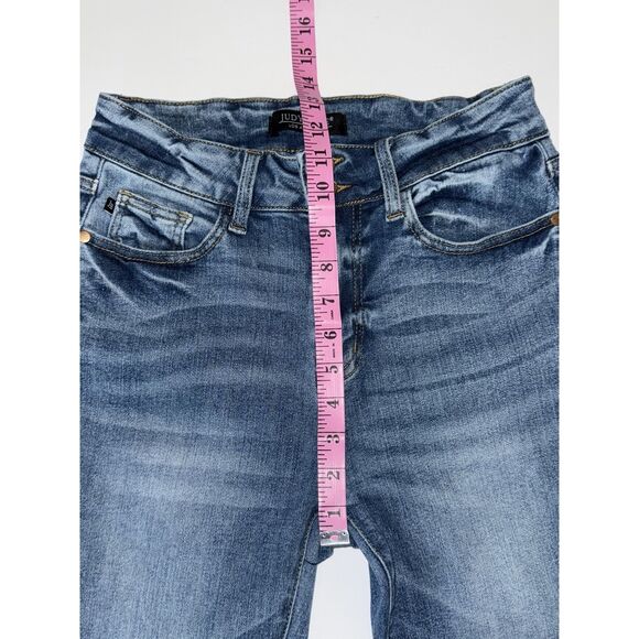 Judy Blue Jeans Bootcut High Rise Fray Hem Stretch Denim Two Button Preppy 5/27 - Picture 11 of 15